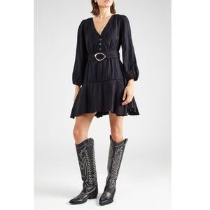 NWT Ever New Danica Crinkle Textured Long Sleeve Dress Black BELT NOT INCLUDED